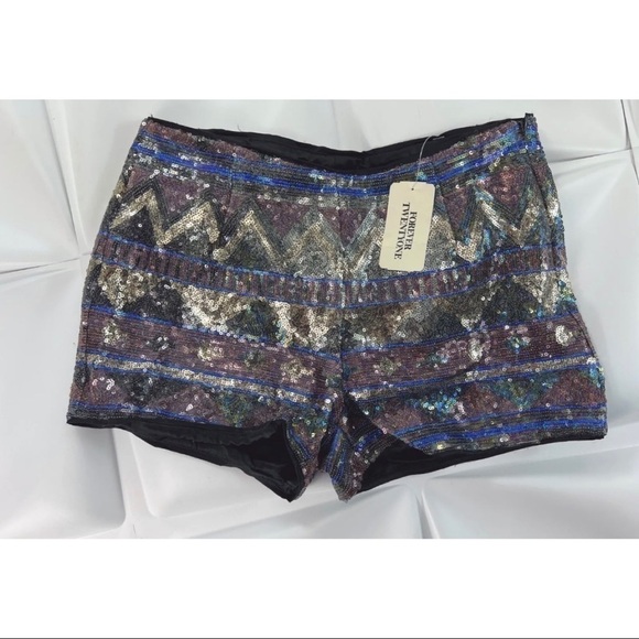 NWT Forever 21 Womens Sz S Tribal Pattern Sequin Shorts Satin Lined - Picture 4 of 8